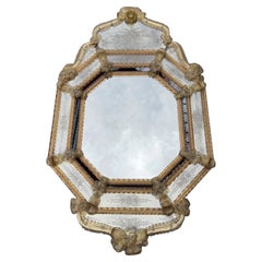 Antique Venetian Murano Glass Wall Mirror, Beveled Octagonal, 1940s