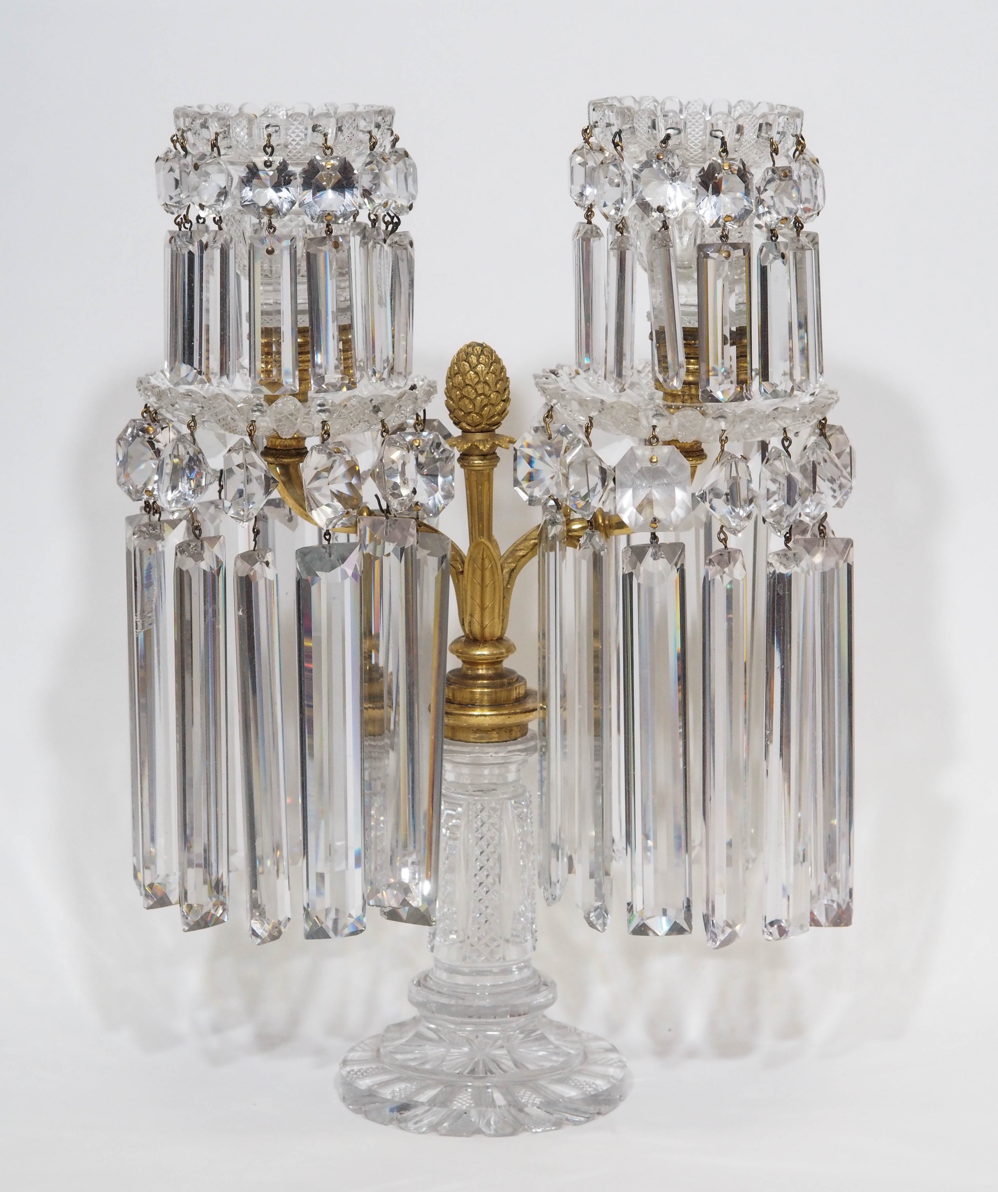 Pair of antique English Regency crystal lustres, circa 1815-1830.