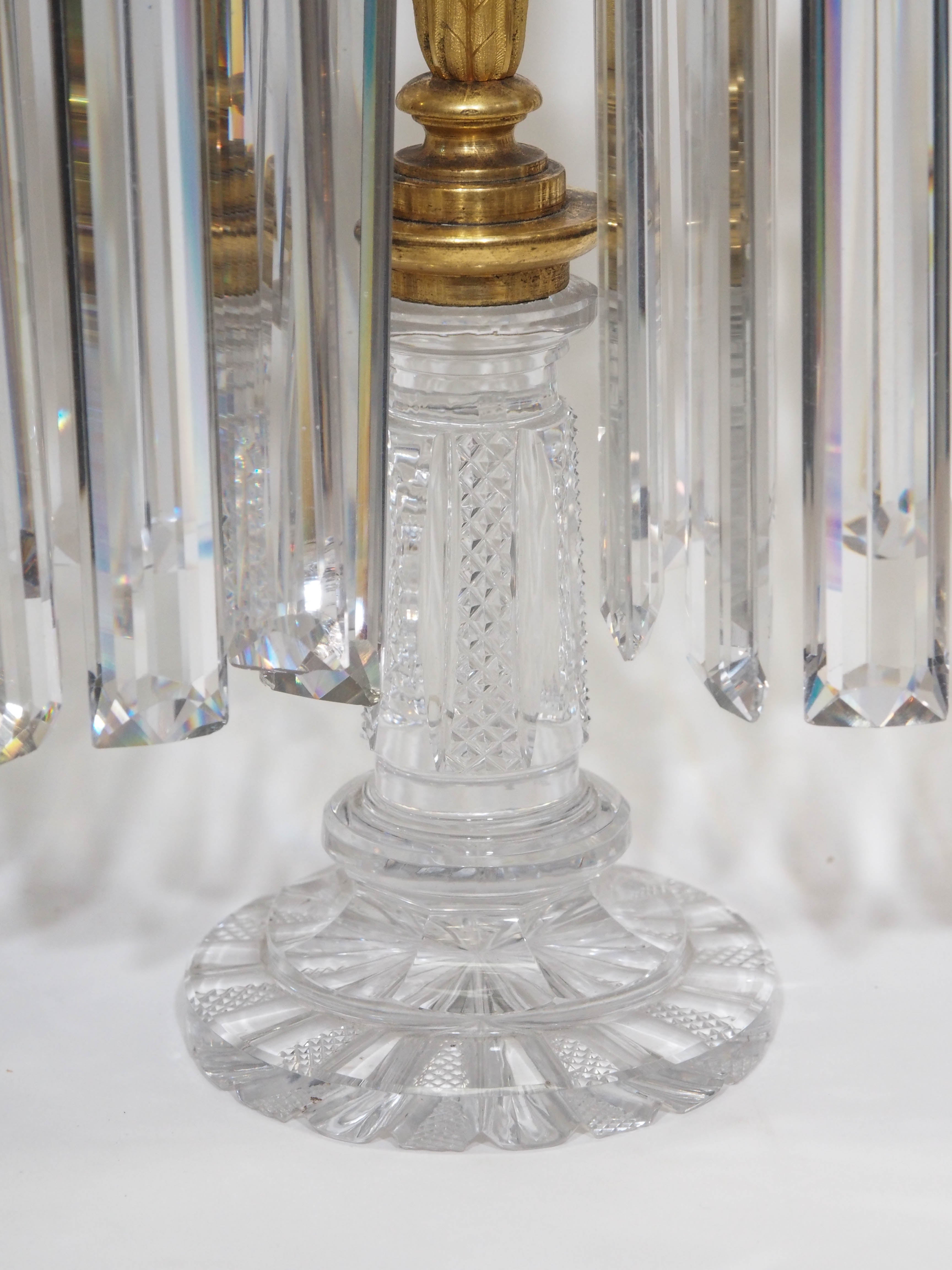 19th Century Pair of Antique English Regency Crystal Lustres, circa 1815-1830
