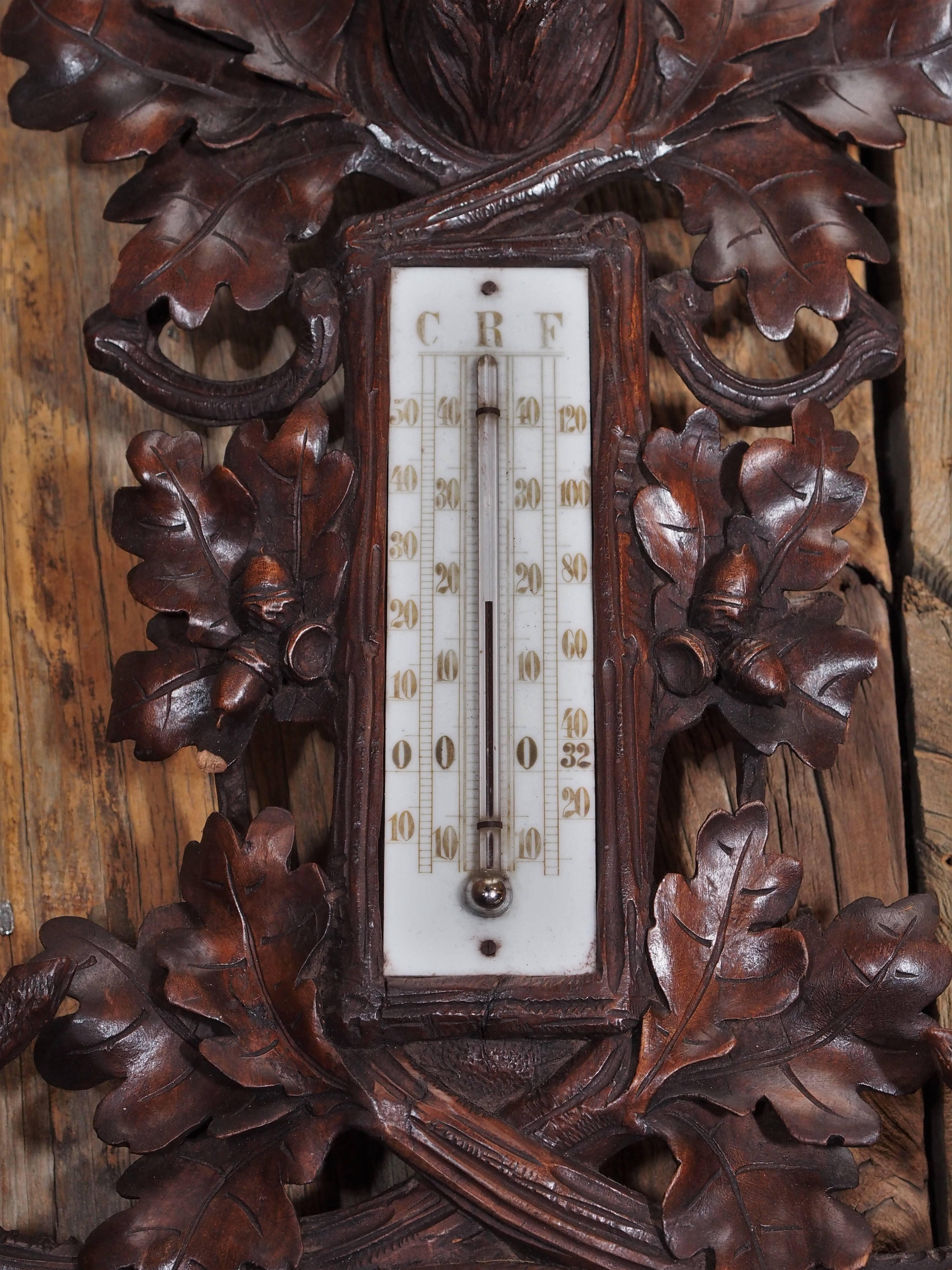 Antique Black Forest Carved Walnut Barometer, circa 1880 In Excellent Condition In New Orleans, LA