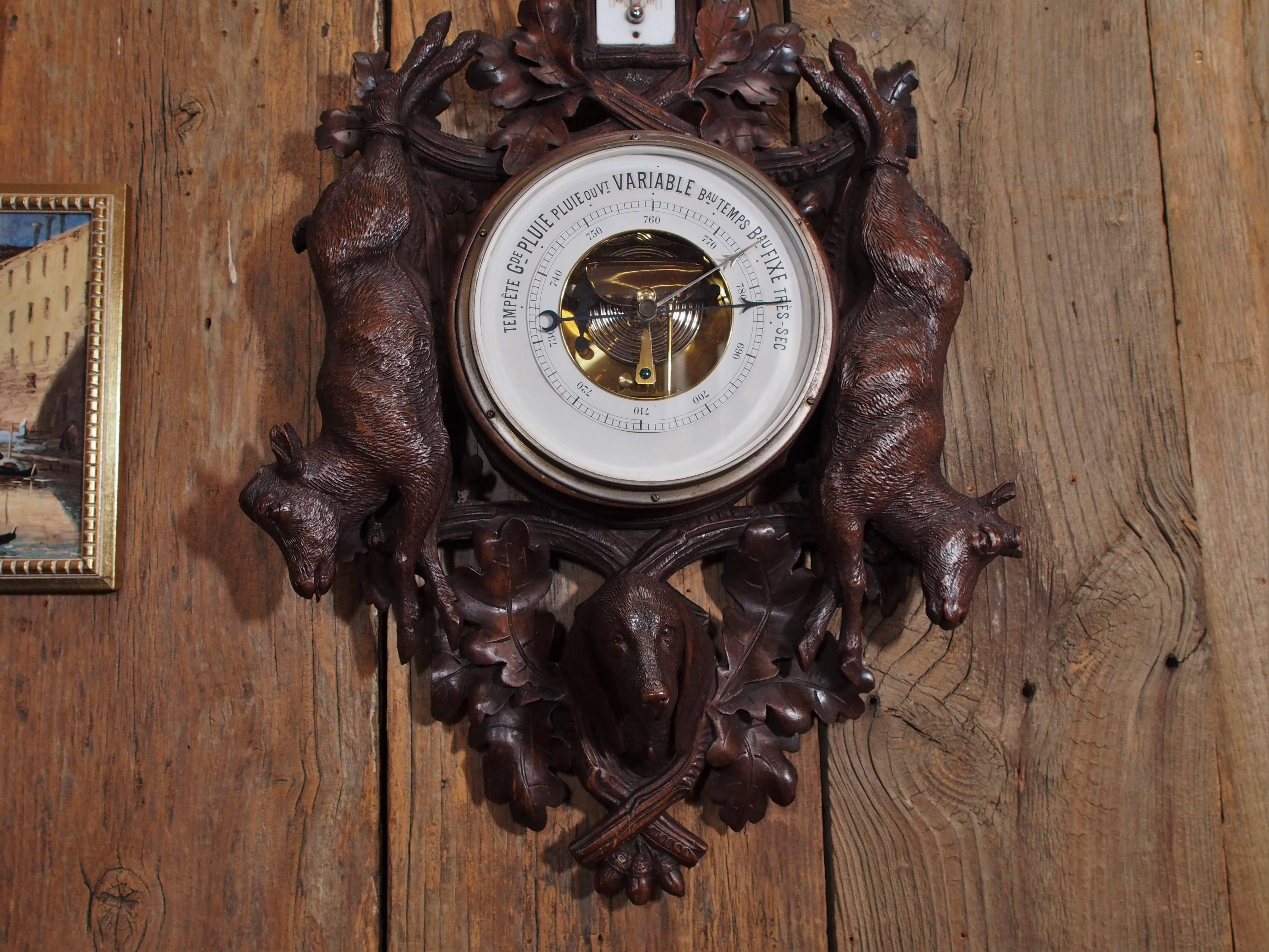 19th Century Antique Black Forest Carved Walnut Barometer, circa 1880
