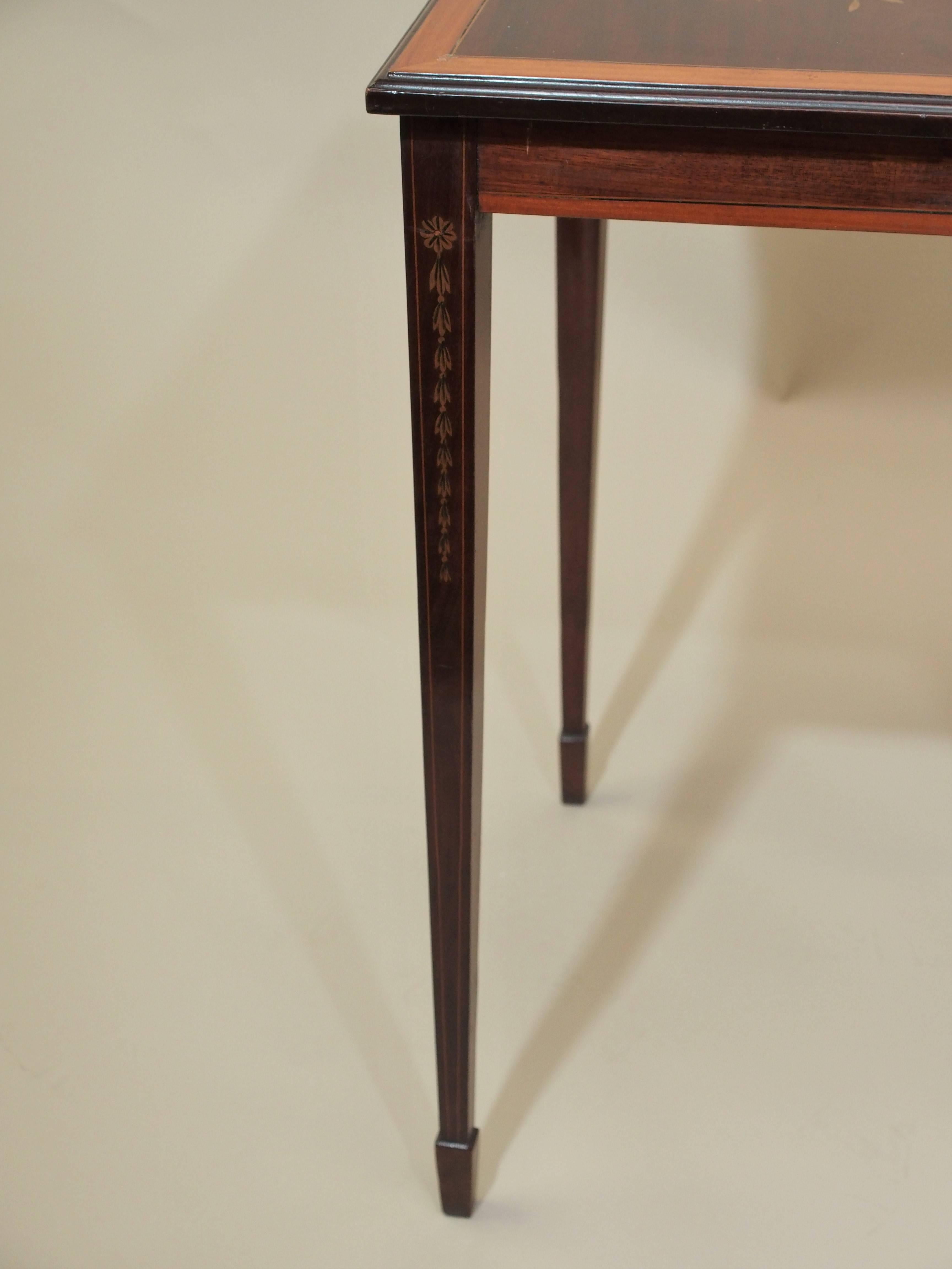 19th Century Antique English Mahogany Inlaid Edwardian Occasional Table, circa 1890 For Sale