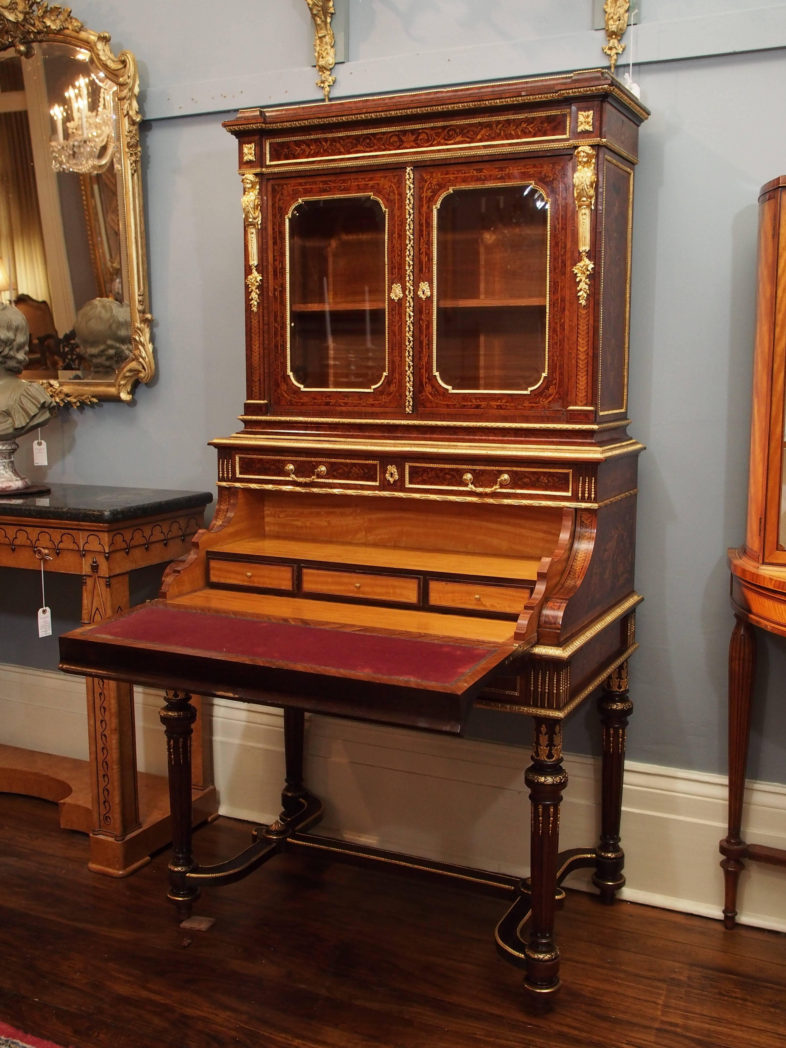 French Antique Napoleon III Desk and Bookcase, circa 1860-1870 For Sale