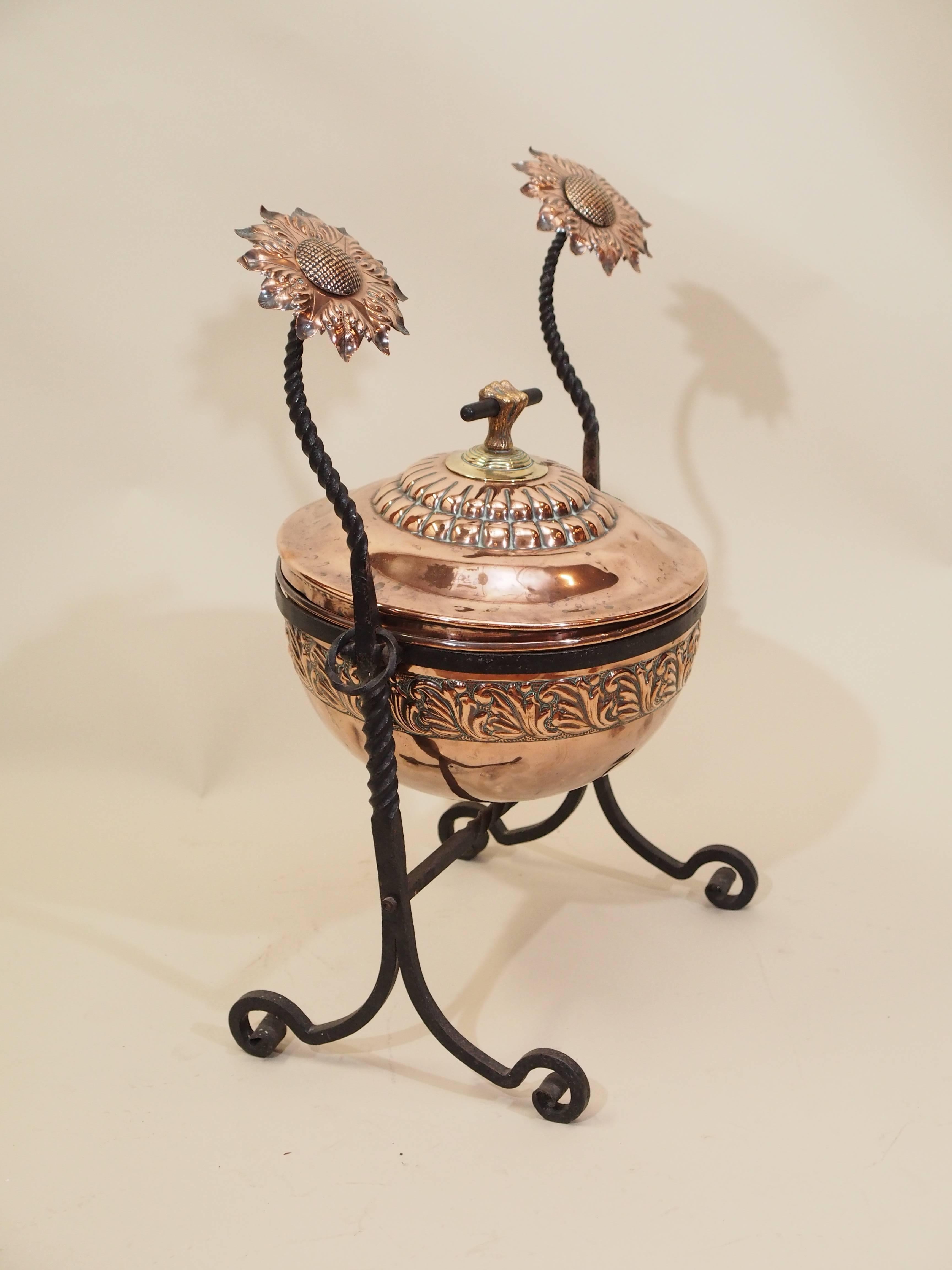 Antique English copper and brass coal bucket, circa 1890.