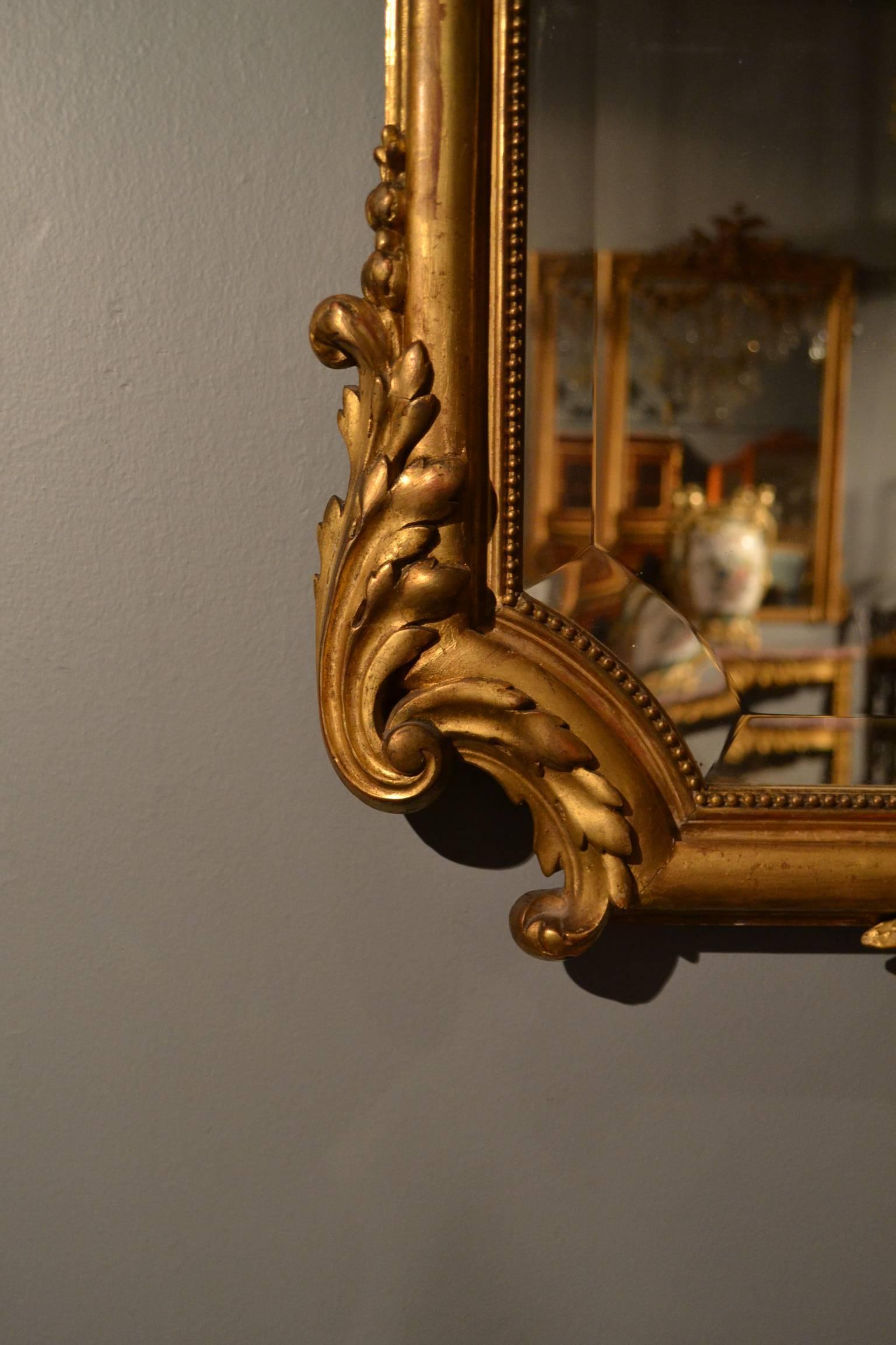 Antique French 19th Century Gold Leaf Beveled Mirror In Excellent Condition In New Orleans, LA