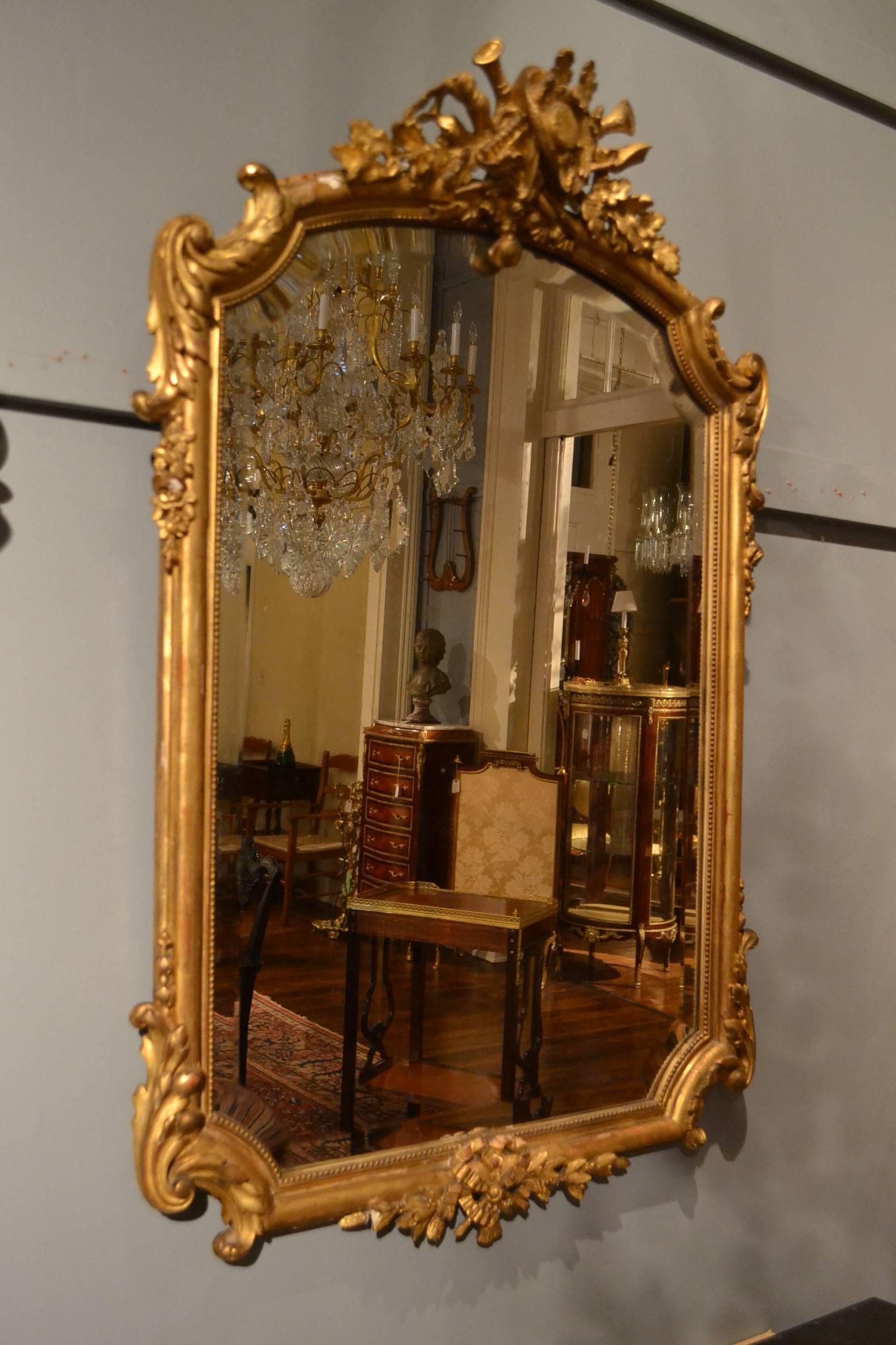 Antique French 19th Century Gold Leaf Beveled Mirror 2