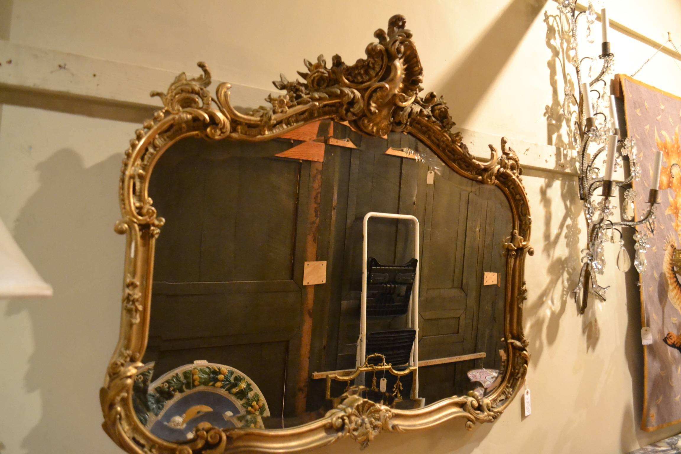 19th Century Antique French Gold Leaf Beveled Mirror, circa 1855-1865
