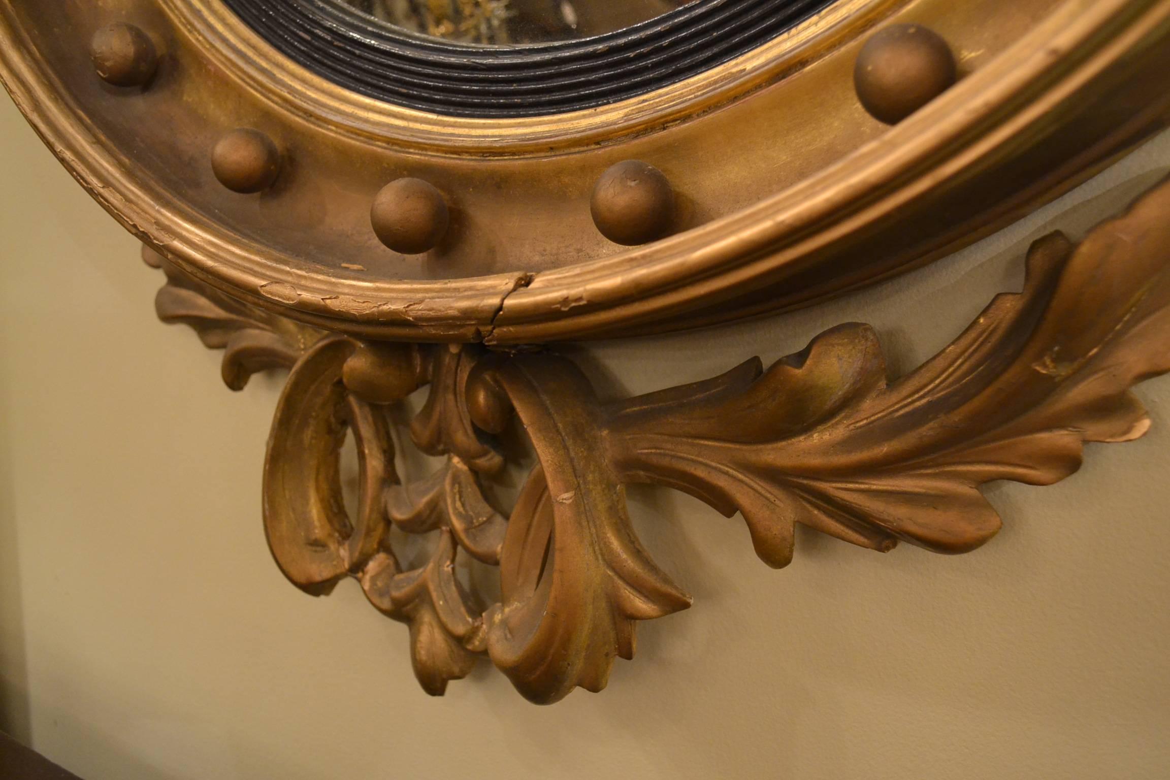 19th Century Antique English Convex Mirror, circa 1815-1830