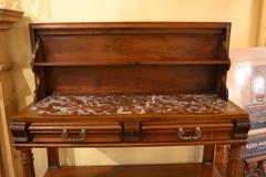 Antique French Provincial Walnut and Rouge Marble-Top Serving Table, circa 1880