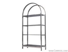 Polished Chrome and Black Glass Arched Etagere