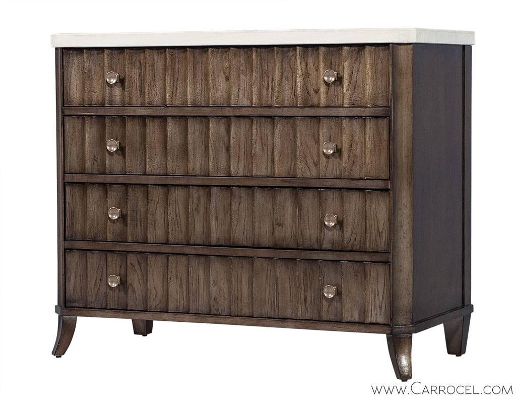 Asian Pair of Stone Top Fluted Façade Chest of Drawers