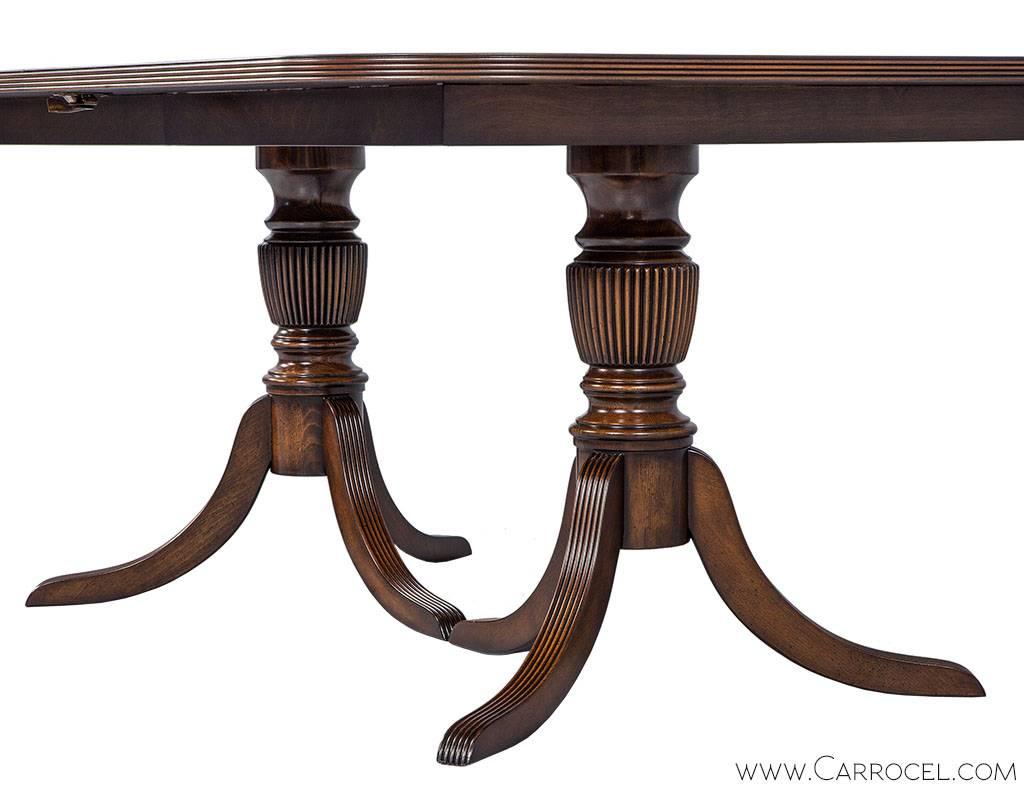 Carrocel Custom Flamed Mahogany Dining Table with Duncan Phyfe Style Pedestals 4