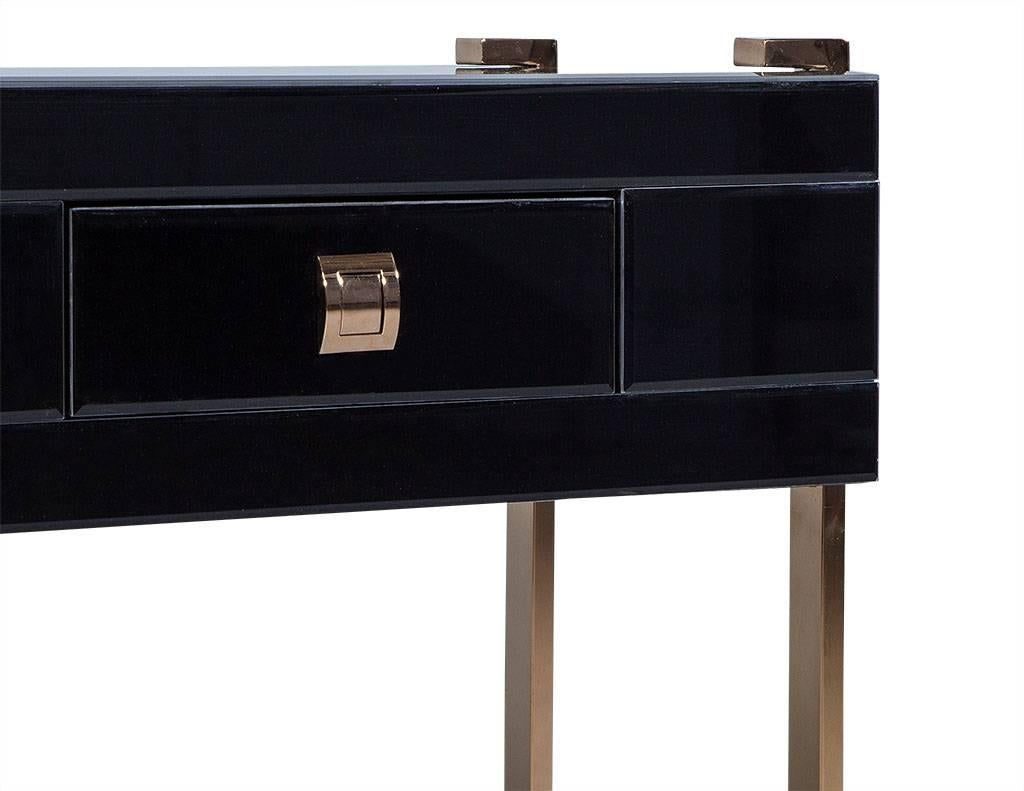 Modern Black Glass and Copper, Three-Drawer Console
