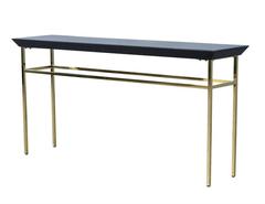 Black Glass and Gold Metal Console Table