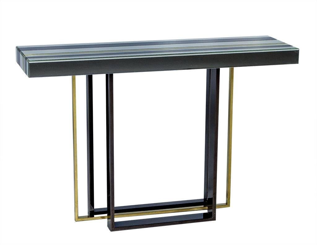 Hollywood Regency Striped Mirrored Console Table