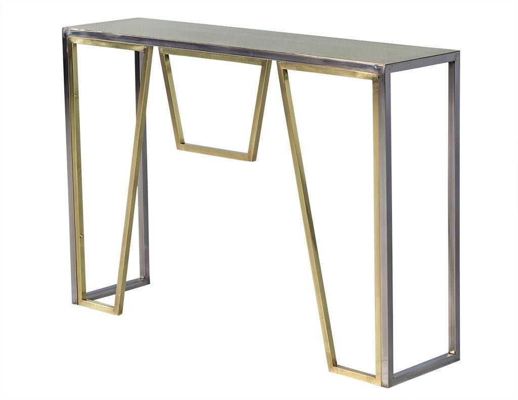 Modern Satin Brass and Polished Nickel Console Table