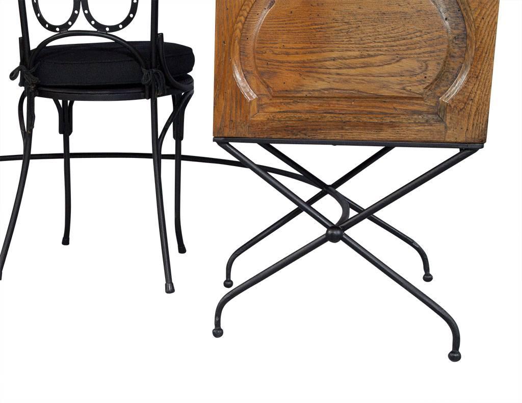 Distressed Oak Horseshoe Desk and Matching Rod Iron Chair 2