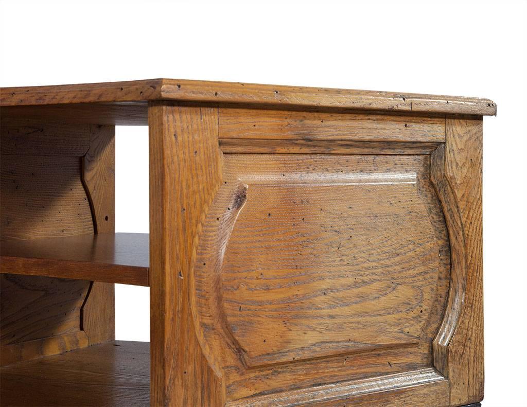 Distressed Oak Horseshoe Desk and Matching Rod Iron Chair 1