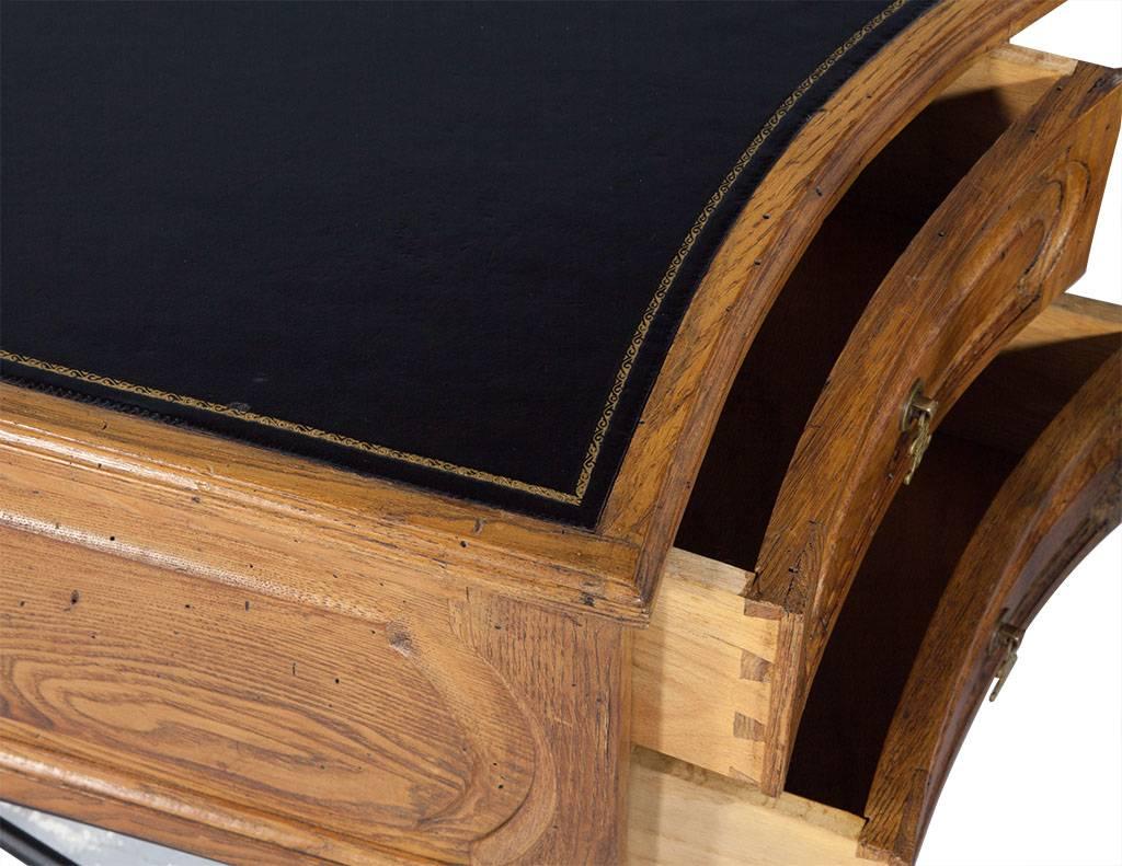 20th Century Distressed Oak Horseshoe Desk and Matching Rod Iron Chair
