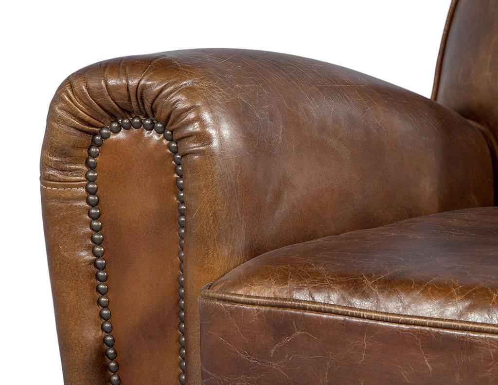 Pair of Distressed Brown Leather Art Deco Club Chairs 3