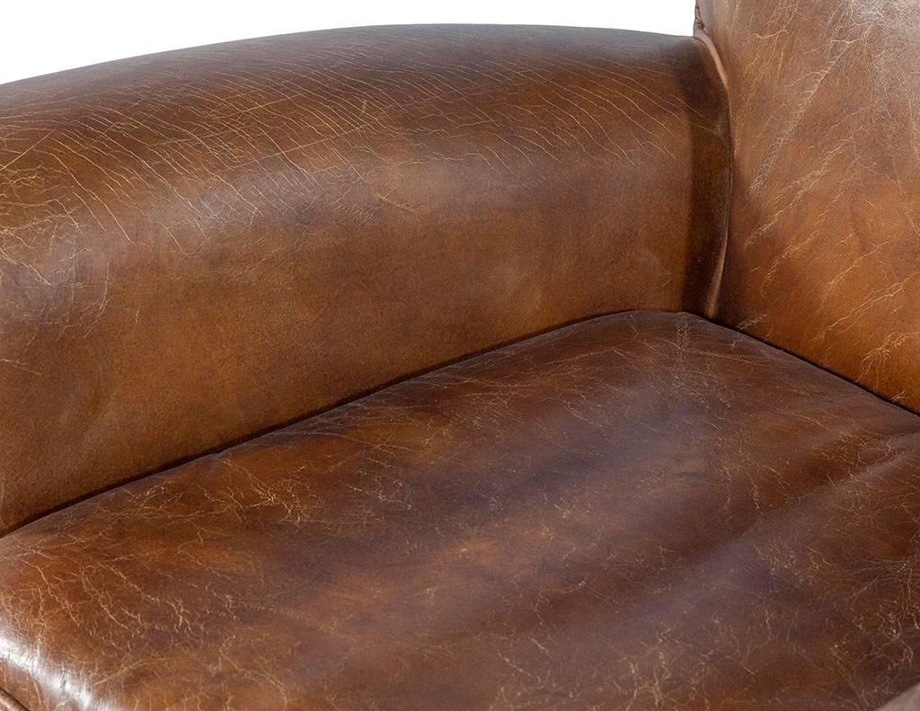 Pair of Distressed Brown Leather Art Deco Club Chairs 1