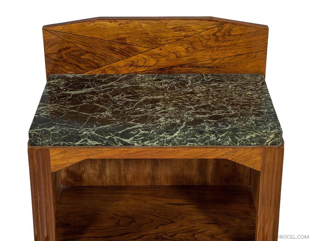 Mid-20th Century Pair of Asymmetrical Art Deco Night Tables with Marble Tops
