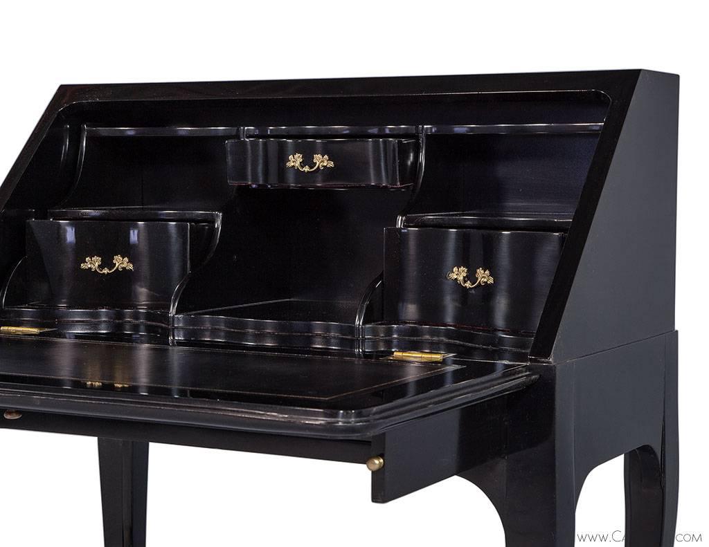 Contemporary 18th Century Inspired Duchess Bureau in Black Lacquered