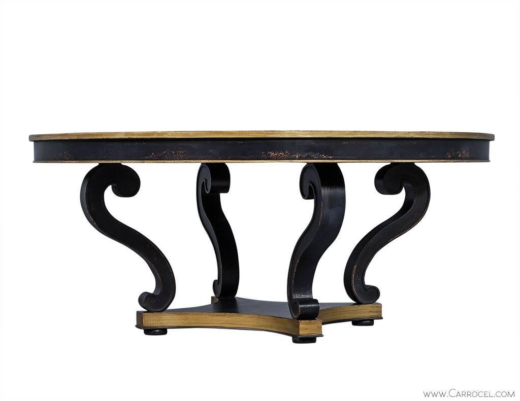 Country Distressed Black Scroll Leg Dining Table