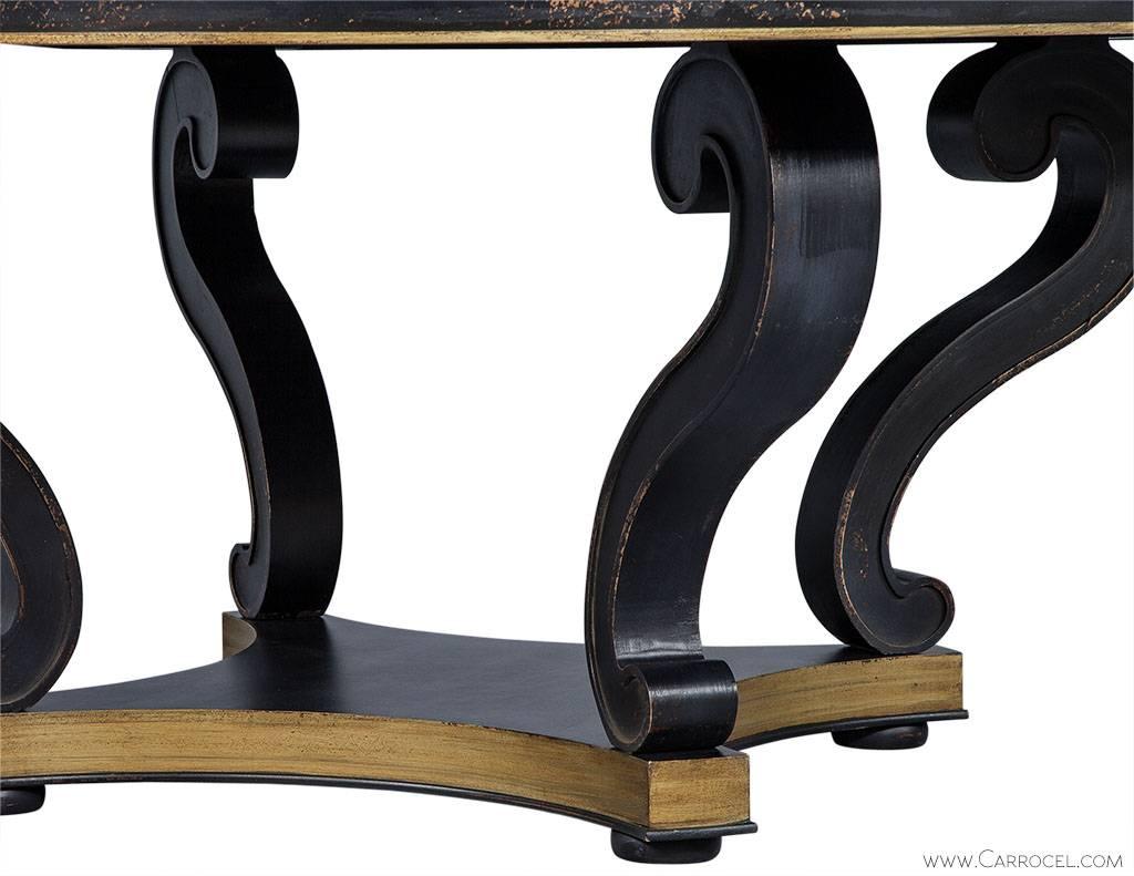 Contemporary Distressed Black Scroll Leg Dining Table
