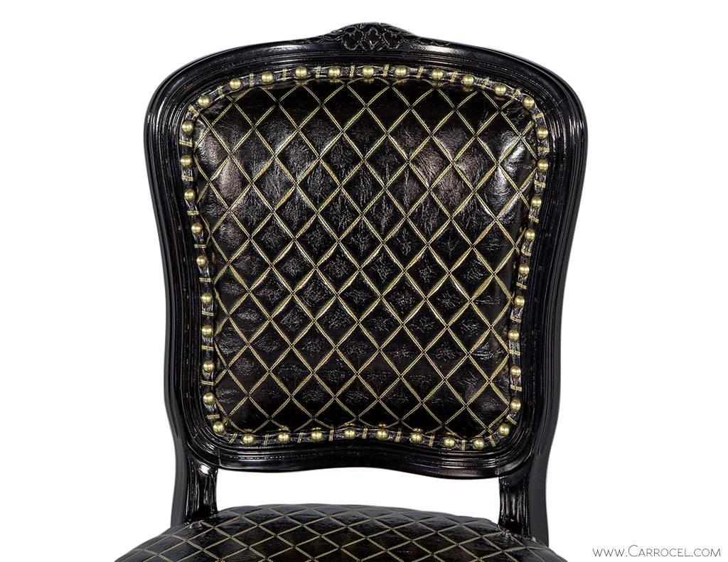 Monark Accent Chair in Embossed Black with Gold Leather In Excellent Condition In North York, ON