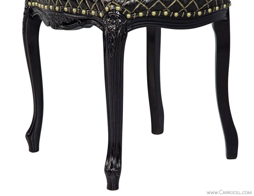 Contemporary Monark Accent Chair in Embossed Black with Gold Leather