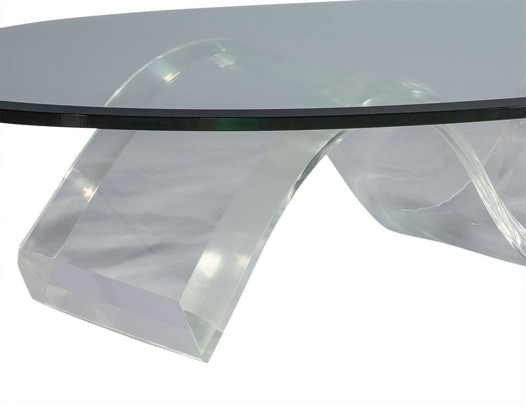 Late 20th Century Oval Mid-Century Modern Glass Lucite Cocktail Table