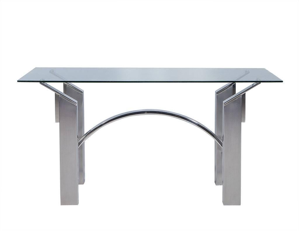 American Modern Polished Nickel and Brushed Steel Table or Desk