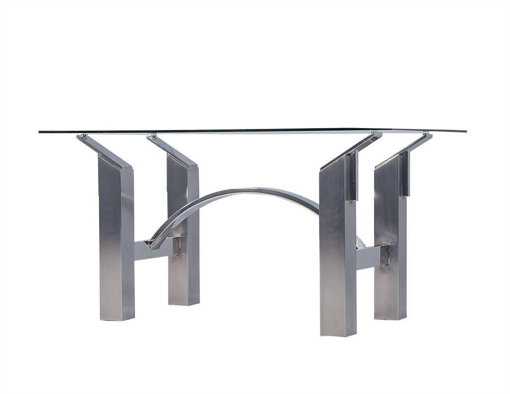 Modern Polished Nickel and Brushed Steel Table or Desk In Good Condition In North York, ON