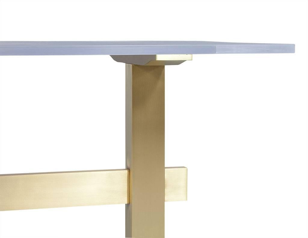 French Dining Table with Acrylic Top on Brass Base