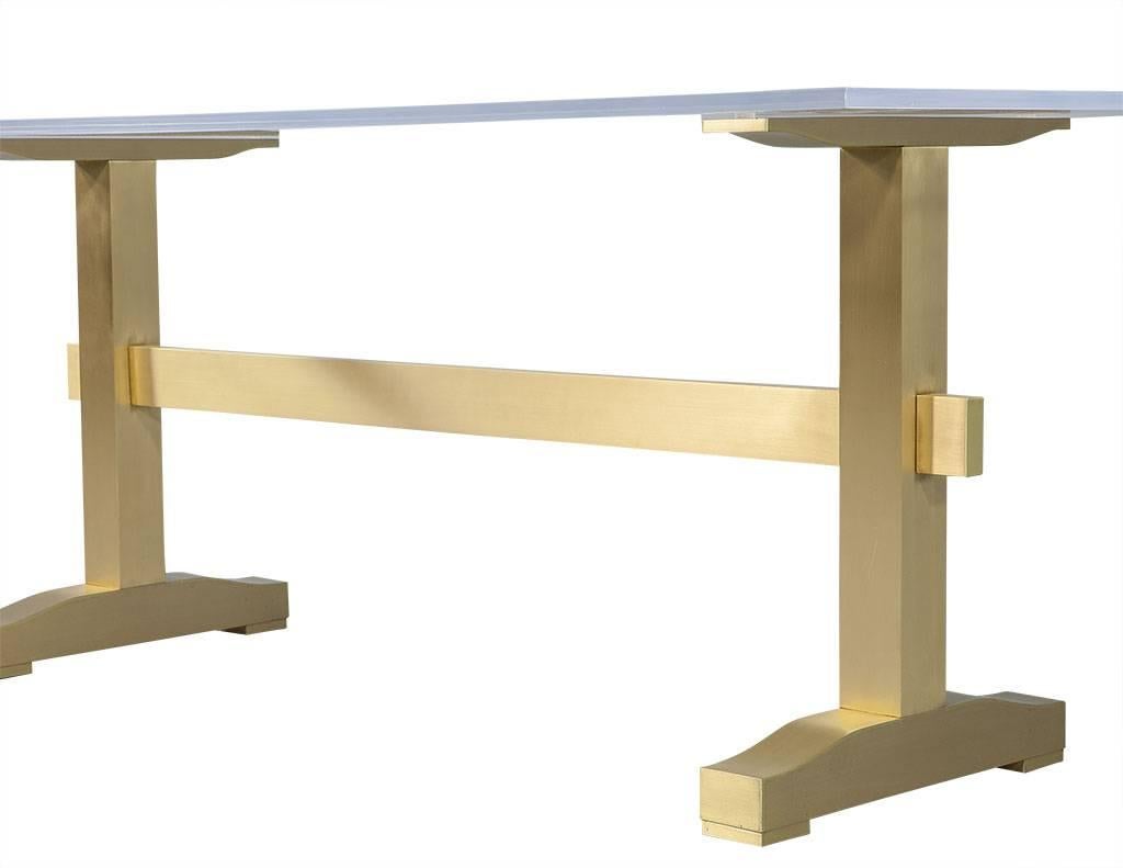 20th Century Dining Table with Acrylic Top on Brass Base
