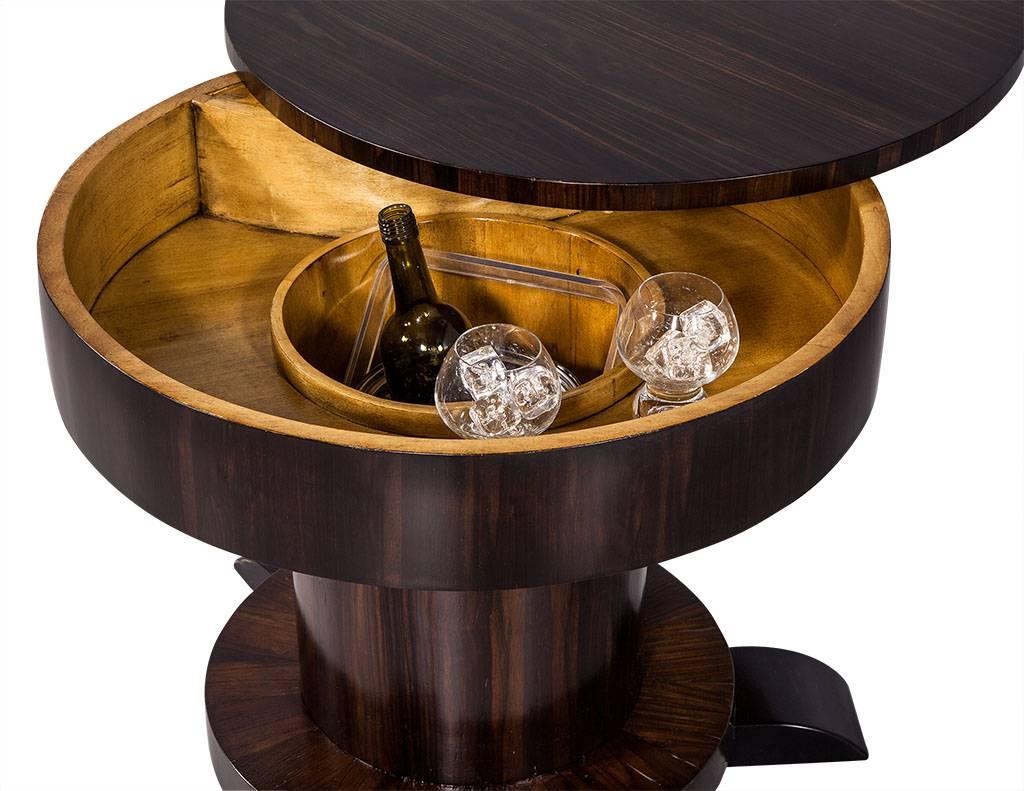 Wood French Macassar Ebony Round Side Table with Hidden Interior Bar