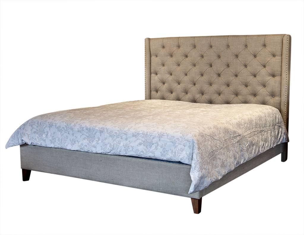 Modern Bay Belgian Linen Tufted King Bed