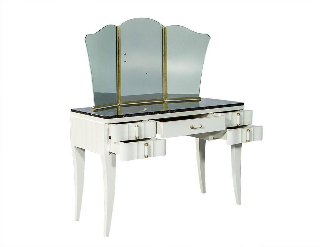 French Art Deco Vanity with Black Marble Top
