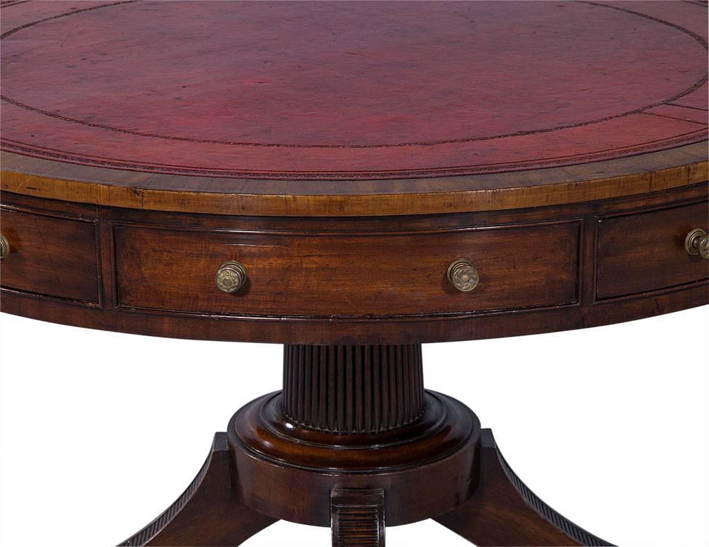 Brass English Regency Period Mahogany Rent Table with Inlaid Red Leather Top