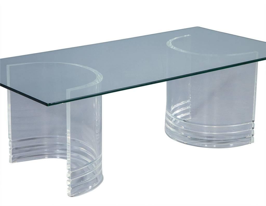 Double Lucite Demilune Pedestal Cocktail Table In Excellent Condition In North York, ON
