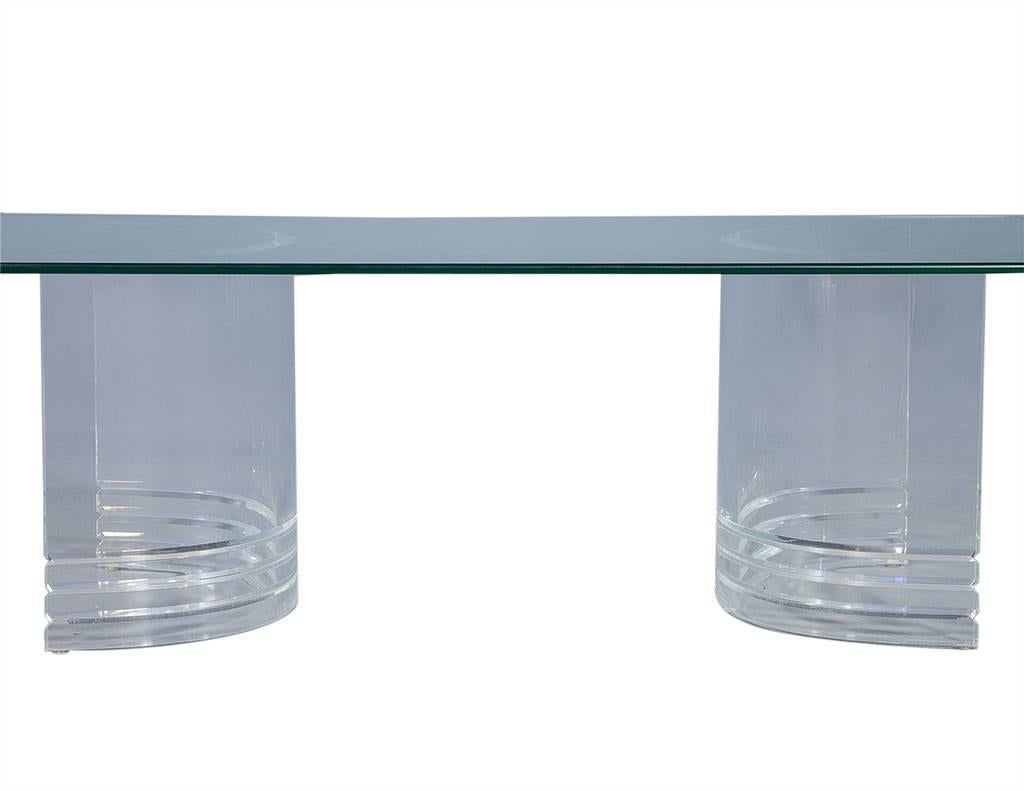 Late 20th Century Double Lucite Demilune Pedestal Cocktail Table