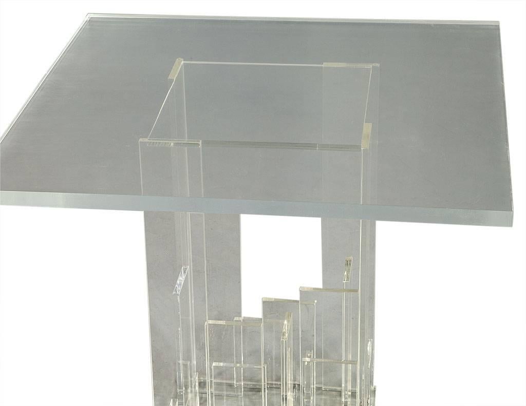 Modern Lucite Side Table with Geometric Sculptural Base