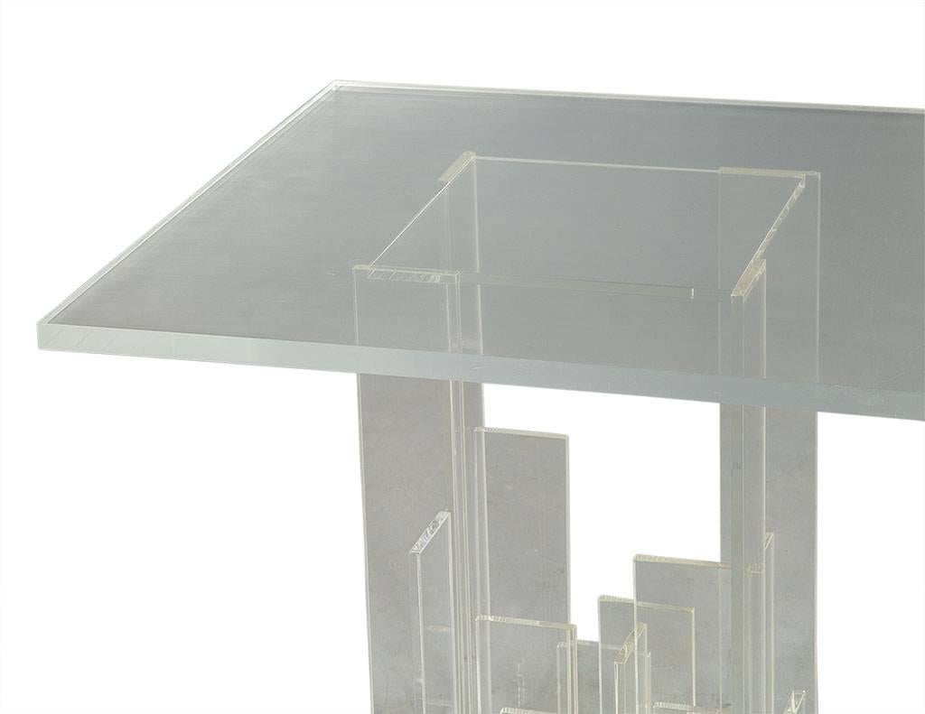 American Lucite Side Table with Geometric Sculptural Base