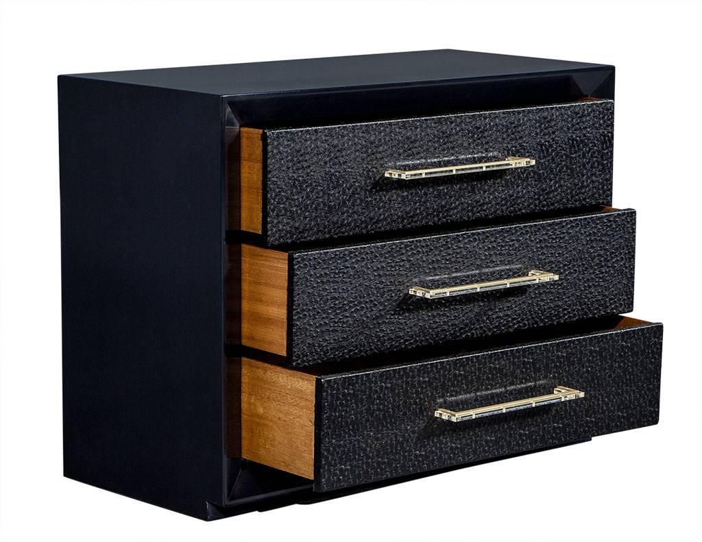 Art Deco Pair of Smoked Indigo High Gloss Chest with Ostrich Facade