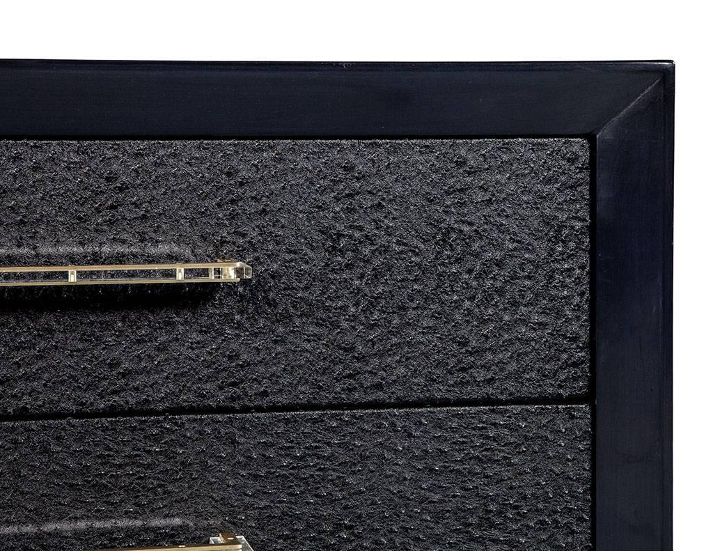 Acrylic Pair of Smoked Indigo High Gloss Chest with Ostrich Facade