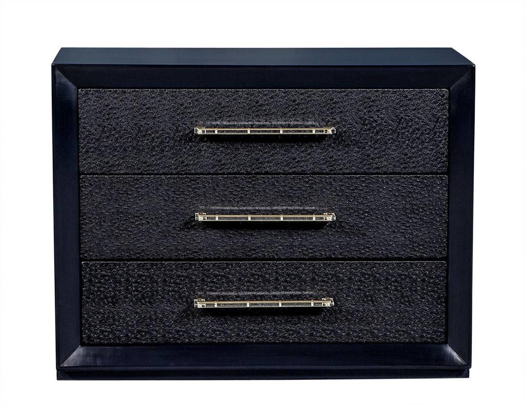 American Pair of Smoked Indigo High Gloss Chest with Ostrich Facade