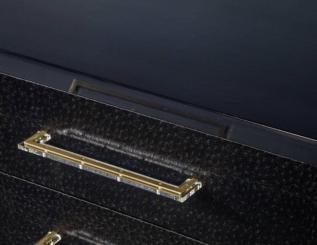 Pair of Smoked Indigo High Gloss Chest with Ostrich Facade In Excellent Condition In North York, ON