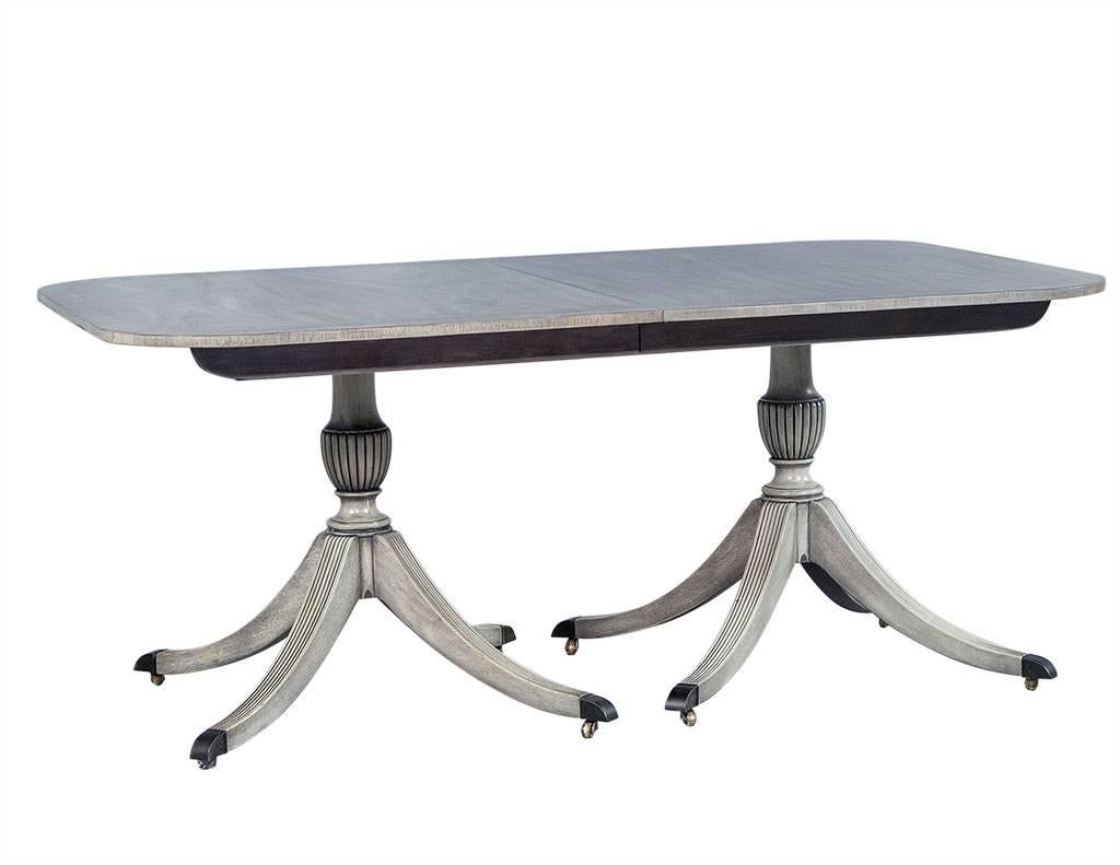 Canadian Dove Grey Mahogany Duncan Phyfe Dining Table