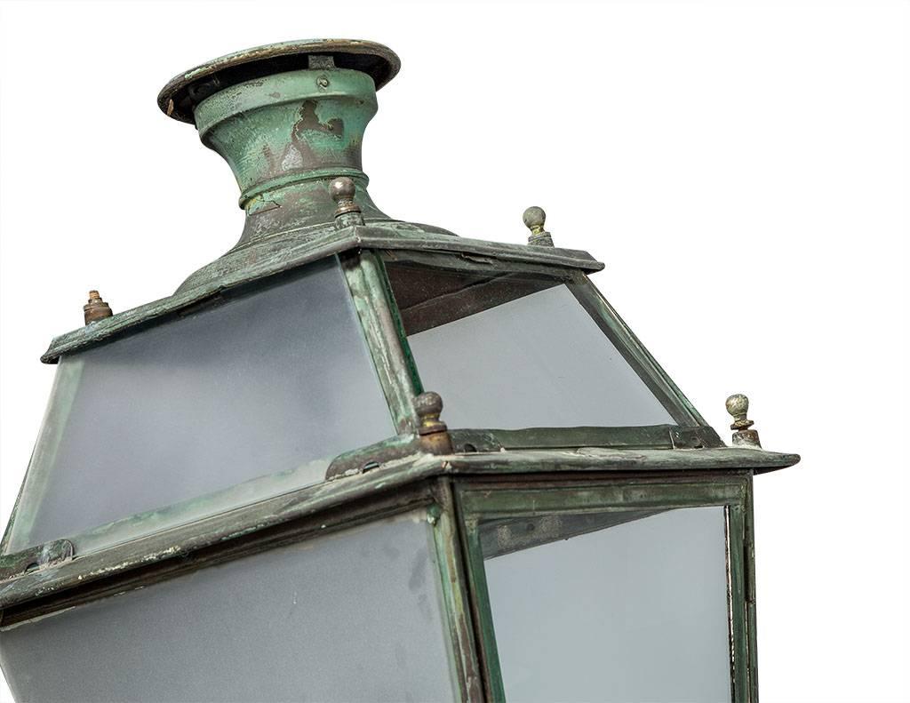 20th Century Pair of Victorian Style Iron Copper and Glass Parisian Street Lanterns For Sale